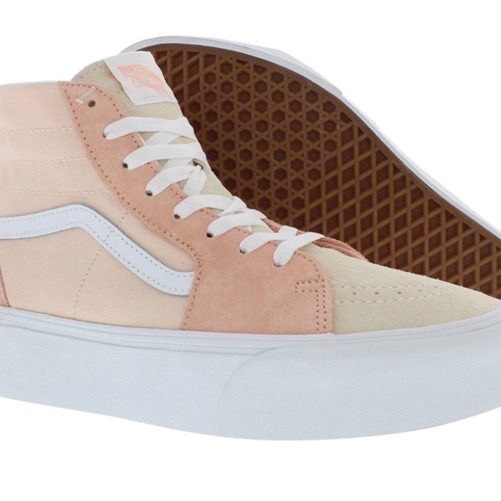 Vans Sk8-Hi Stacked Platform Sneakers Peach Tan Suede High Top Shoes Womens 9